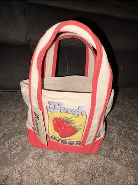 No Boundaries Canvas Strawberry Mini Tote Bag in Cream and Coral